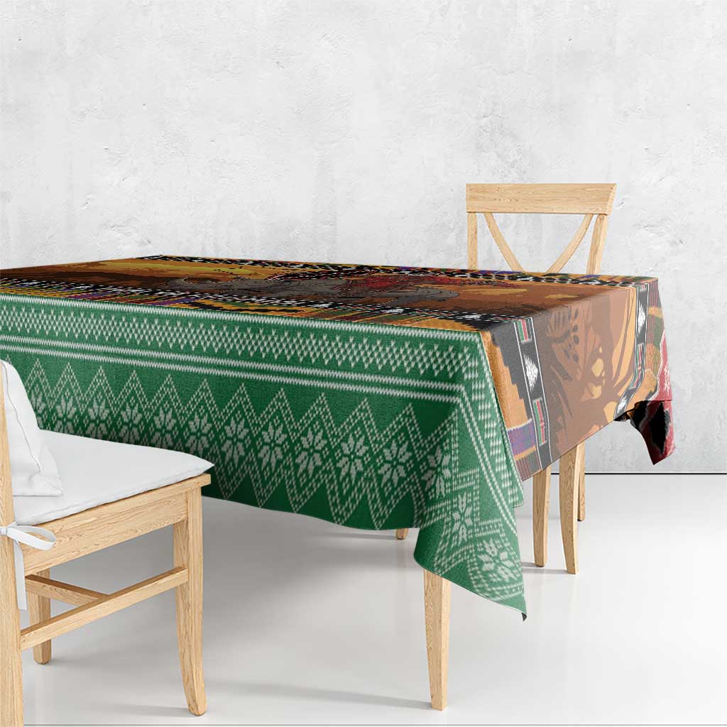 Kenya Safari Christmas Tablecloth Black Santa Riding Rhinoceros - Heri ya Krismasi - Wonder Print Shop