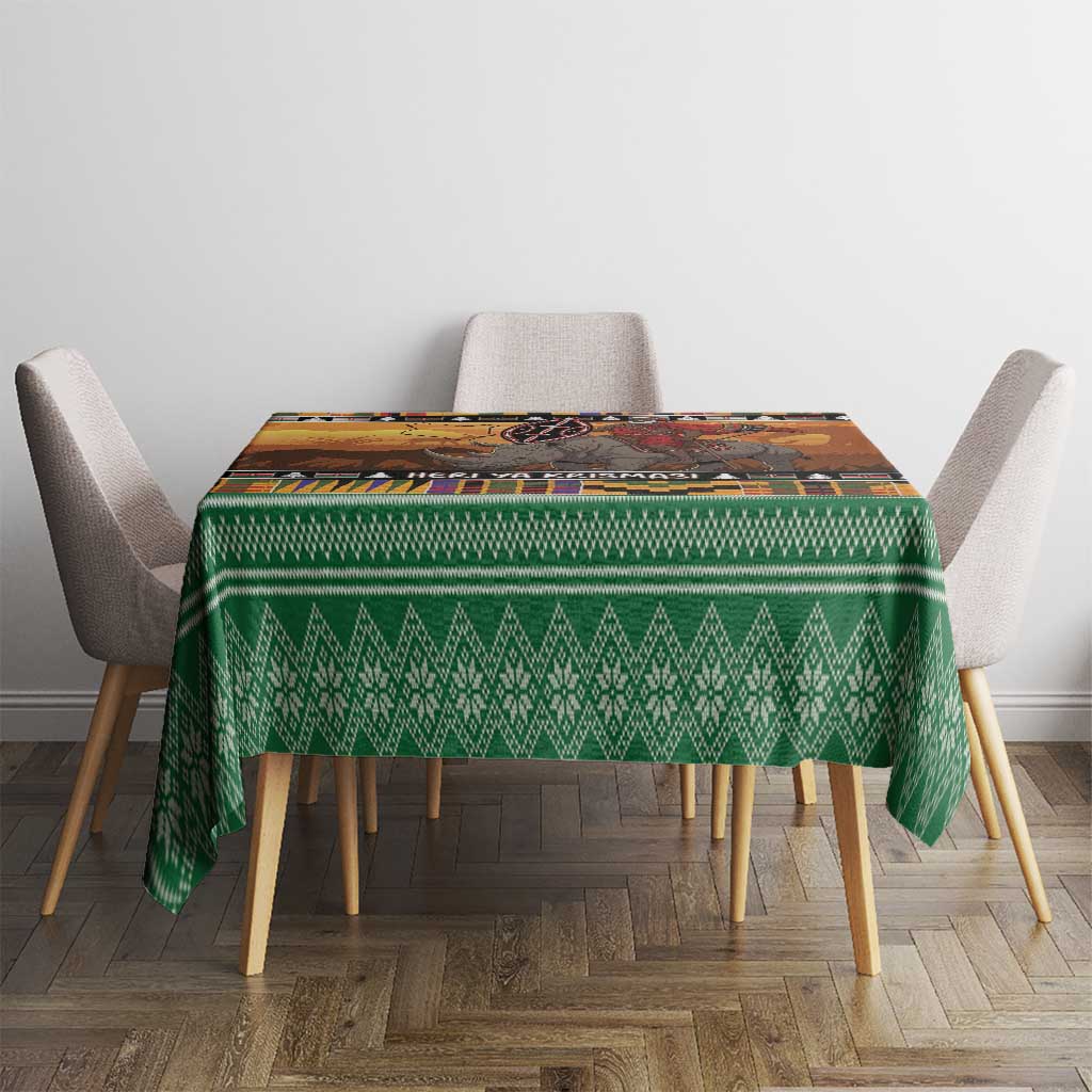 Kenya Safari Christmas Tablecloth Black Santa Riding Rhinoceros - Heri ya Krismasi - Wonder Print Shop