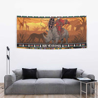 Kenya Safari Christmas Tapestry Black Santa Riding Rhinoceros - Heri ya Krismasi - Wonder Print Shop