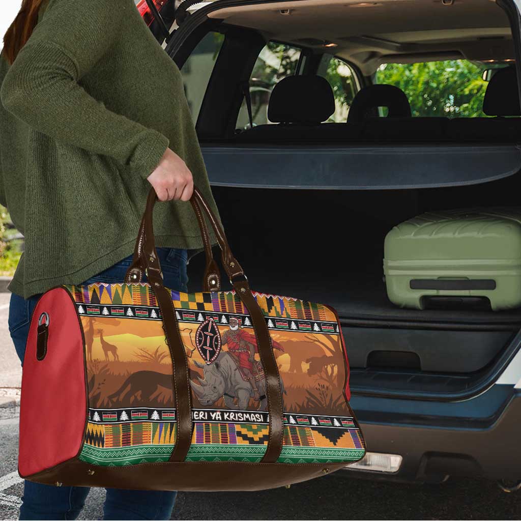 Kenya Safari Christmas Travel Bag Black Santa Riding Rhinoceros - Heri ya Krismasi - Wonder Print Shop