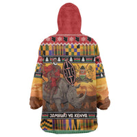 Kenya Safari Christmas Wearable Blanket Hoodie Black Santa Riding Rhinoceros - Heri ya Krismasi - Wonder Print Shop