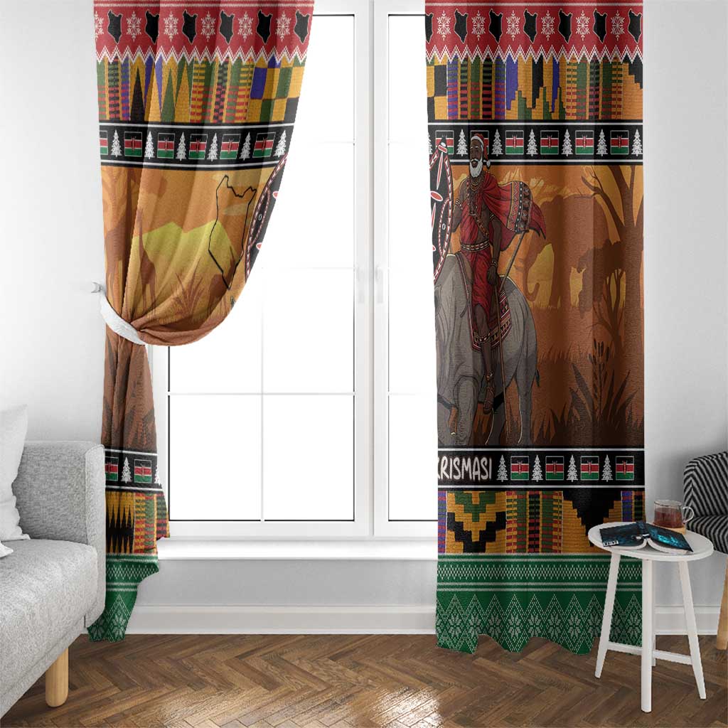 Kenya Safari Christmas Window Curtain Black Santa Riding Rhinoceros - Heri ya Krismasi - Wonder Print Shop