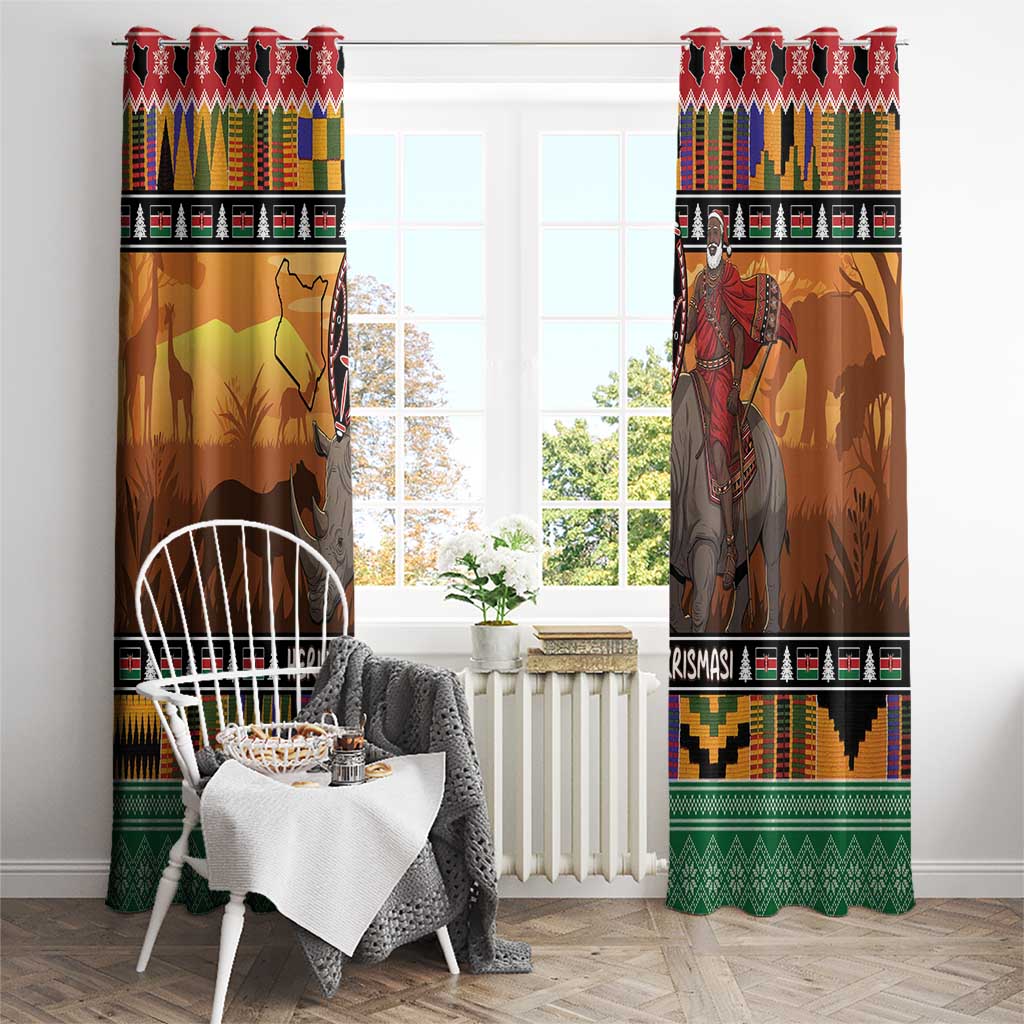 Kenya Safari Christmas Window Curtain Black Santa Riding Rhinoceros - Heri ya Krismasi - Wonder Print Shop