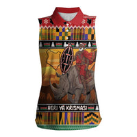 Kenya Safari Christmas Women Sleeveless Polo Shirt Black Santa Riding Rhinoceros - Heri ya Krismasi - Wonder Print Shop