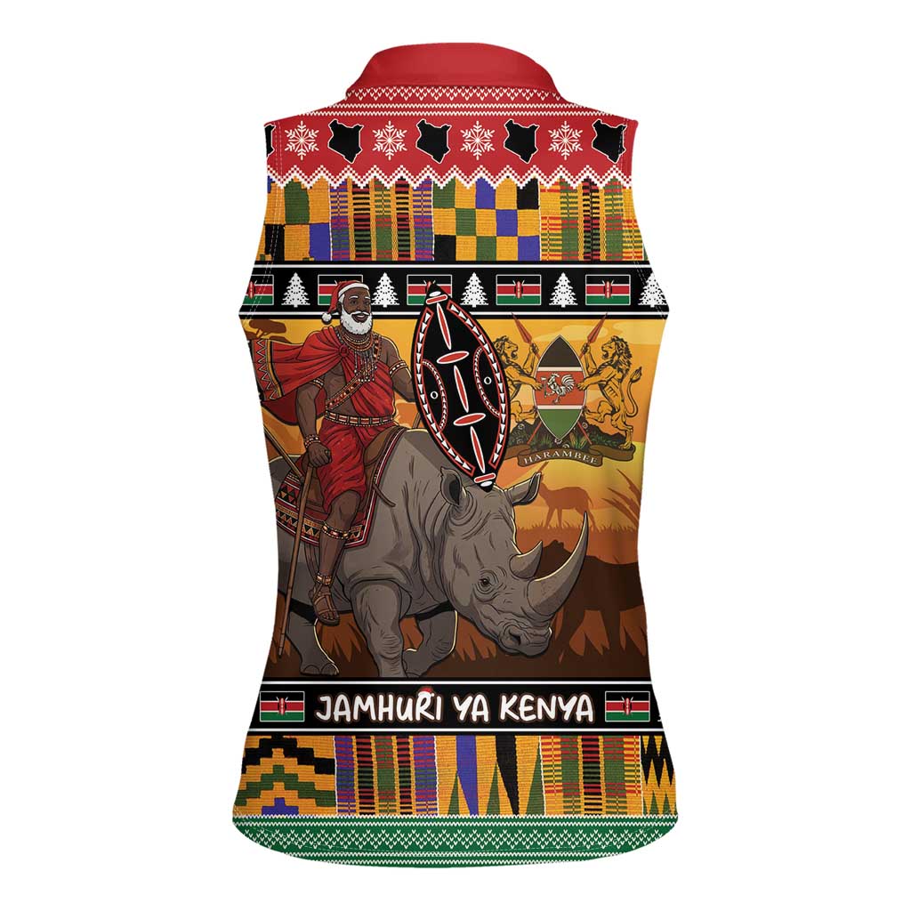 Kenya Safari Christmas Women Sleeveless Polo Shirt Black Santa Riding Rhinoceros - Heri ya Krismasi - Wonder Print Shop