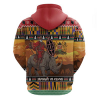 Kenya Safari Christmas Zip Hoodie Black Santa Riding Rhinoceros - Heri ya Krismasi - Wonder Print Shop