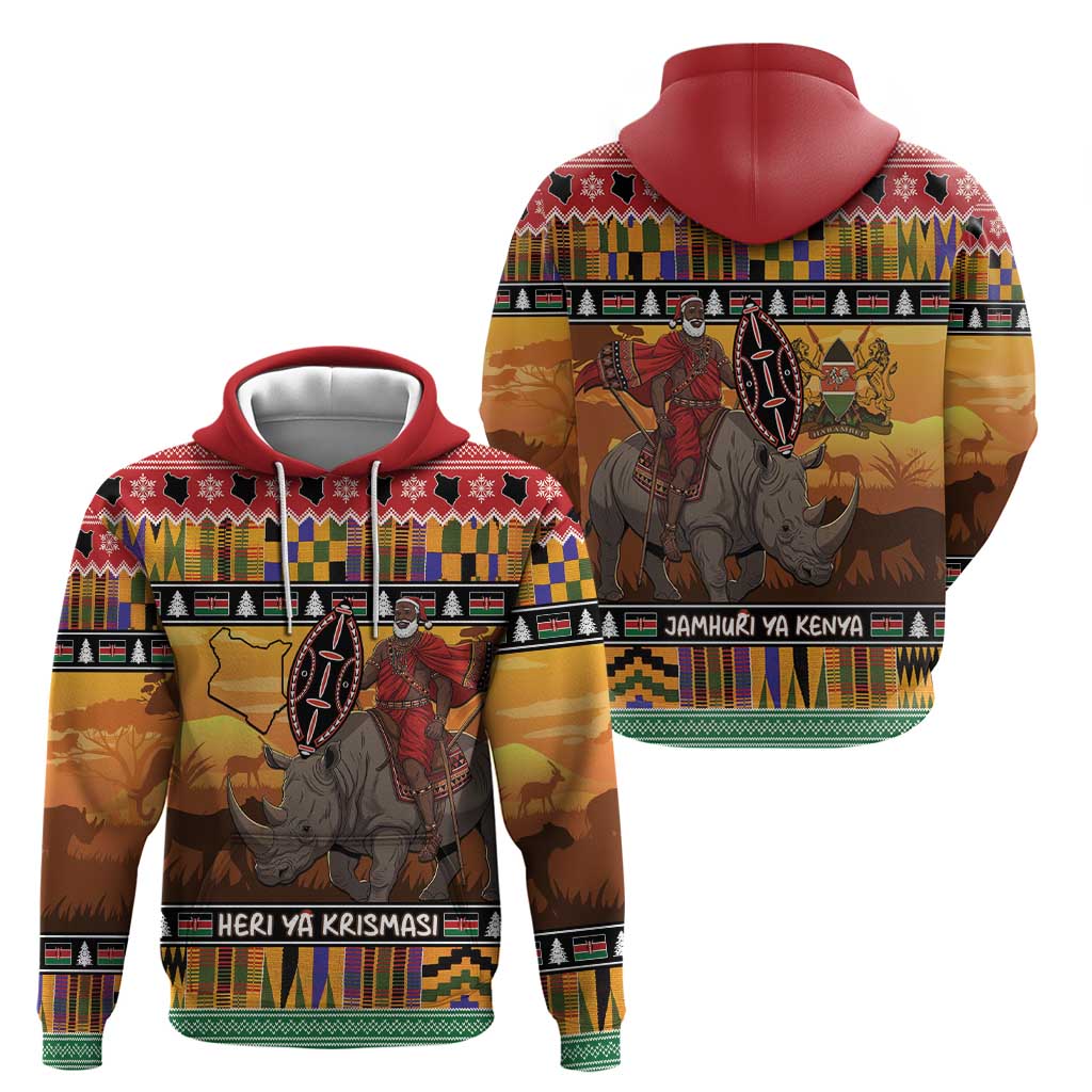 Kenya Safari Christmas Zip Hoodie Black Santa Riding Rhinoceros - Heri ya Krismasi - Wonder Print Shop