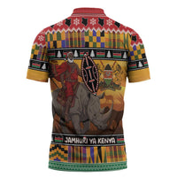 Kenya Safari Christmas Zipper Polo Shirt Black Santa Riding Rhinoceros - Heri ya Krismasi - Wonder Print Shop
