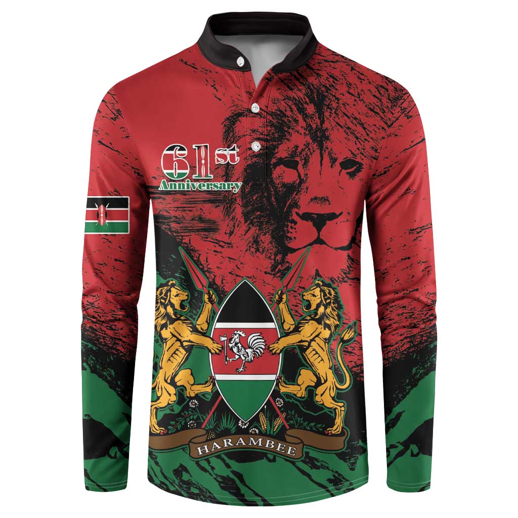 Kenya Independence Day Button Sweatshirt 61st Anniversary - Coat Of Arms - Wonder Print Shop