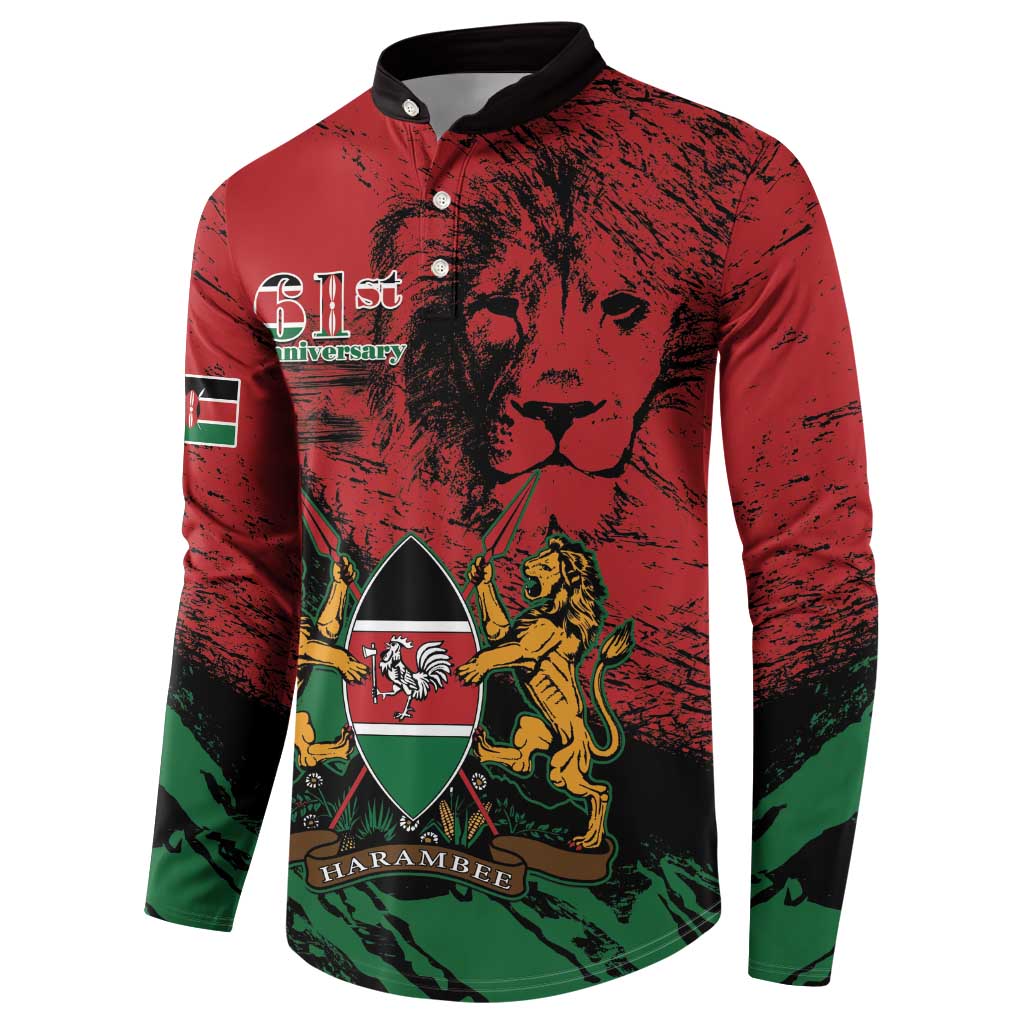 Kenya Independence Day Button Sweatshirt 61st Anniversary - Coat Of Arms - Wonder Print Shop