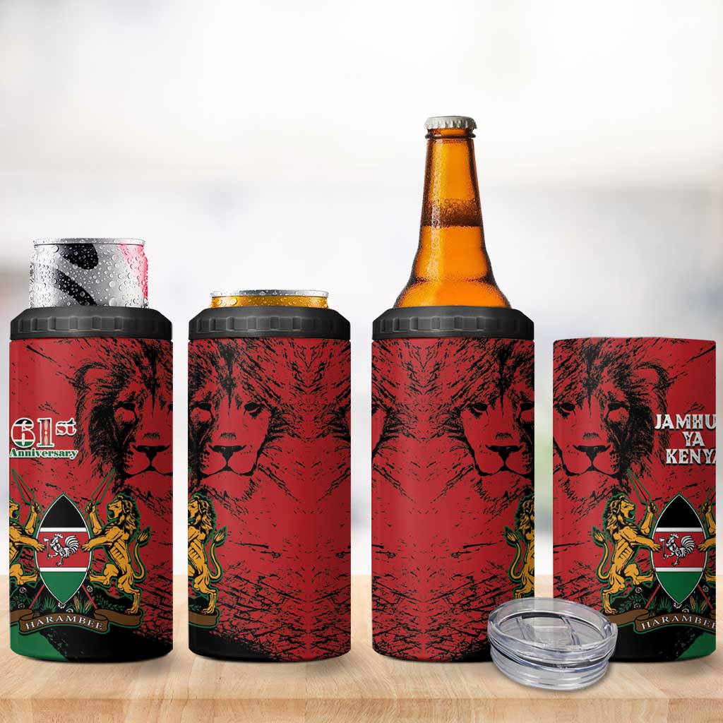 Kenya Independence Day 4 in 1 Can Cooler Tumbler 61st Anniversary - Coat Of Arms - Wonder Print Shop