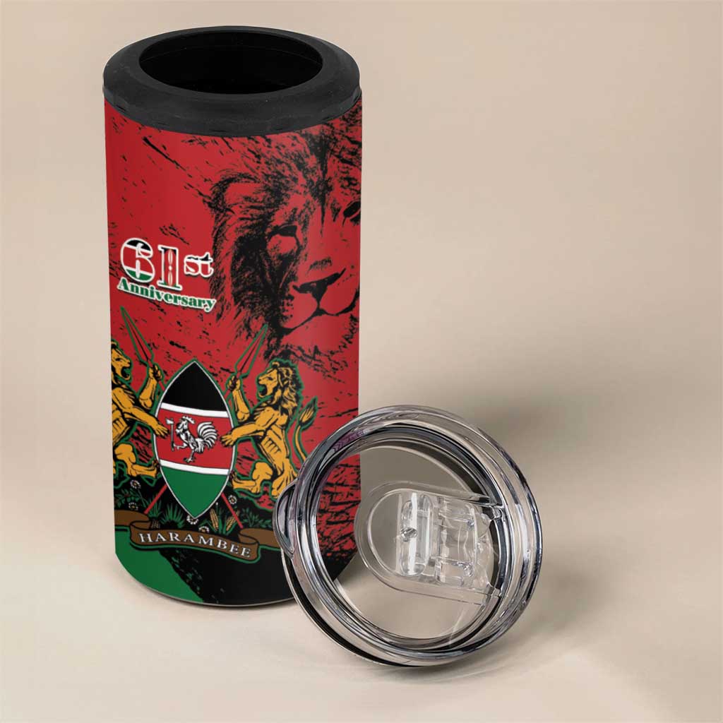 Kenya Independence Day 4 in 1 Can Cooler Tumbler 61st Anniversary - Coat Of Arms - Wonder Print Shop