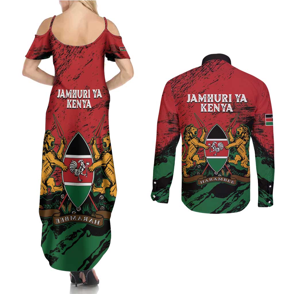 Kenya Independence Day Couples Matching Summer Maxi Dress and Long Sleeve Button Shirt 61st Anniversary - Coat Of Arms - Wonder Print Shop