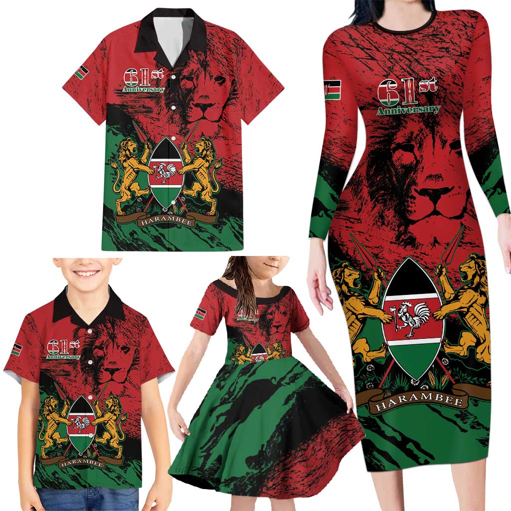 Kenya Independence Day Family Matching Long Sleeve Bodycon Dress and Hawaiian Shirt 61st Anniversary - Coat Of Arms - Wonder Print Shop