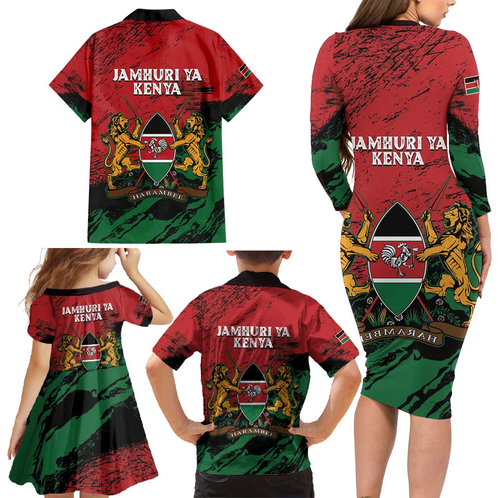 Kenya Independence Day Family Matching Long Sleeve Bodycon Dress and Hawaiian Shirt 61st Anniversary - Coat Of Arms - Wonder Print Shop