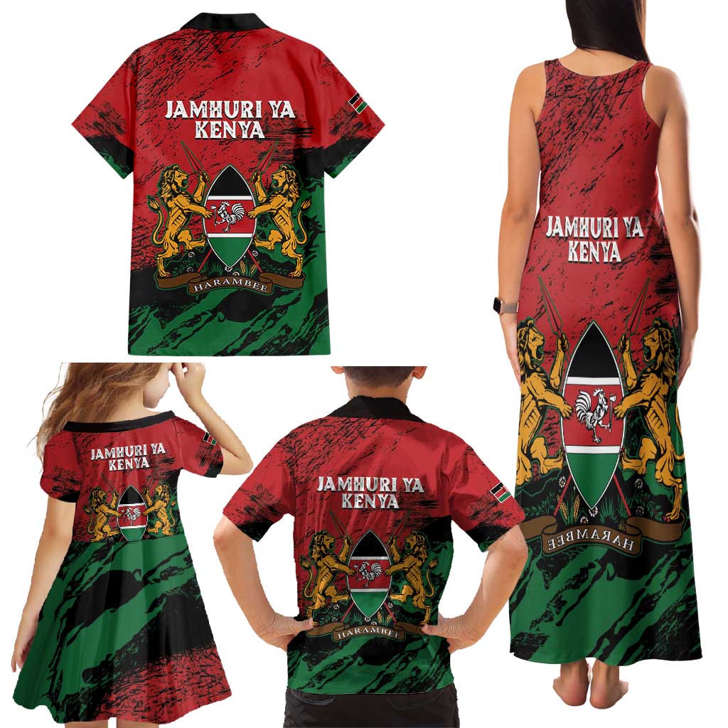 Kenya Independence Day Family Matching Tank Maxi Dress and Hawaiian Shirt 61st Anniversary - Coat Of Arms - Wonder Print Shop