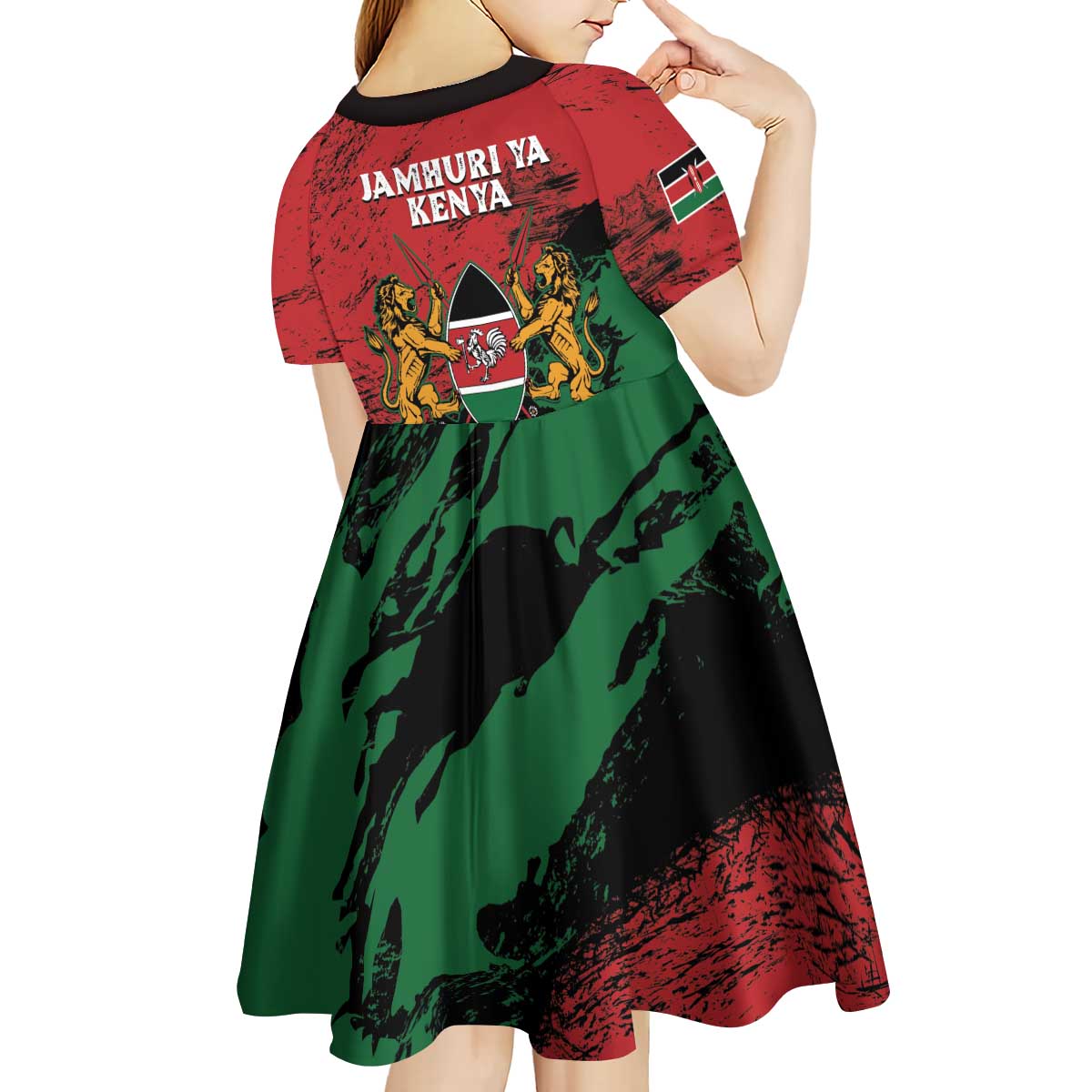 Kenya Independence Day Kid Short Sleeve Dress 61st Anniversary - Coat Of Arms - Wonder Print Shop