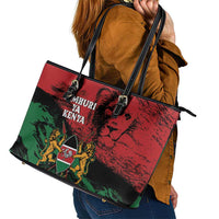 Kenya Independence Day Leather Tote Bag 61st Anniversary - Coat Of Arms - Wonder Print Shop