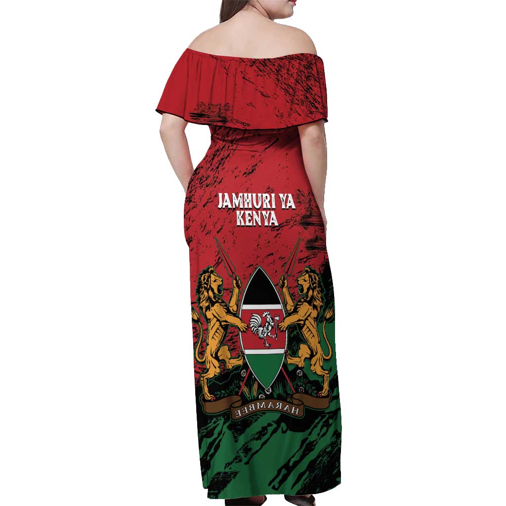 Kenya Independence Day Off Shoulder Maxi Dress 61st Anniversary - Coat Of Arms - Wonder Print Shop