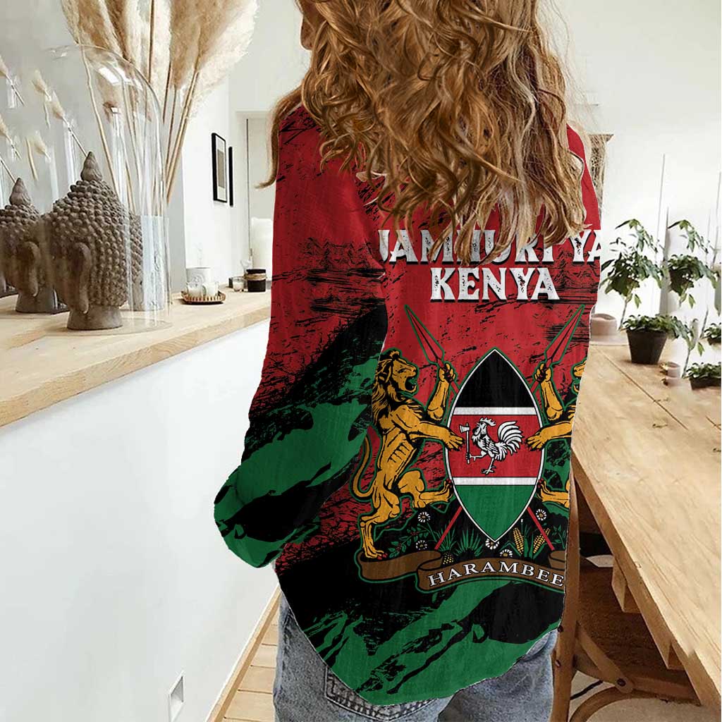 Kenya Independence Day Women Casual Shirt 61st Anniversary - Coat Of Arms - Wonder Print Shop