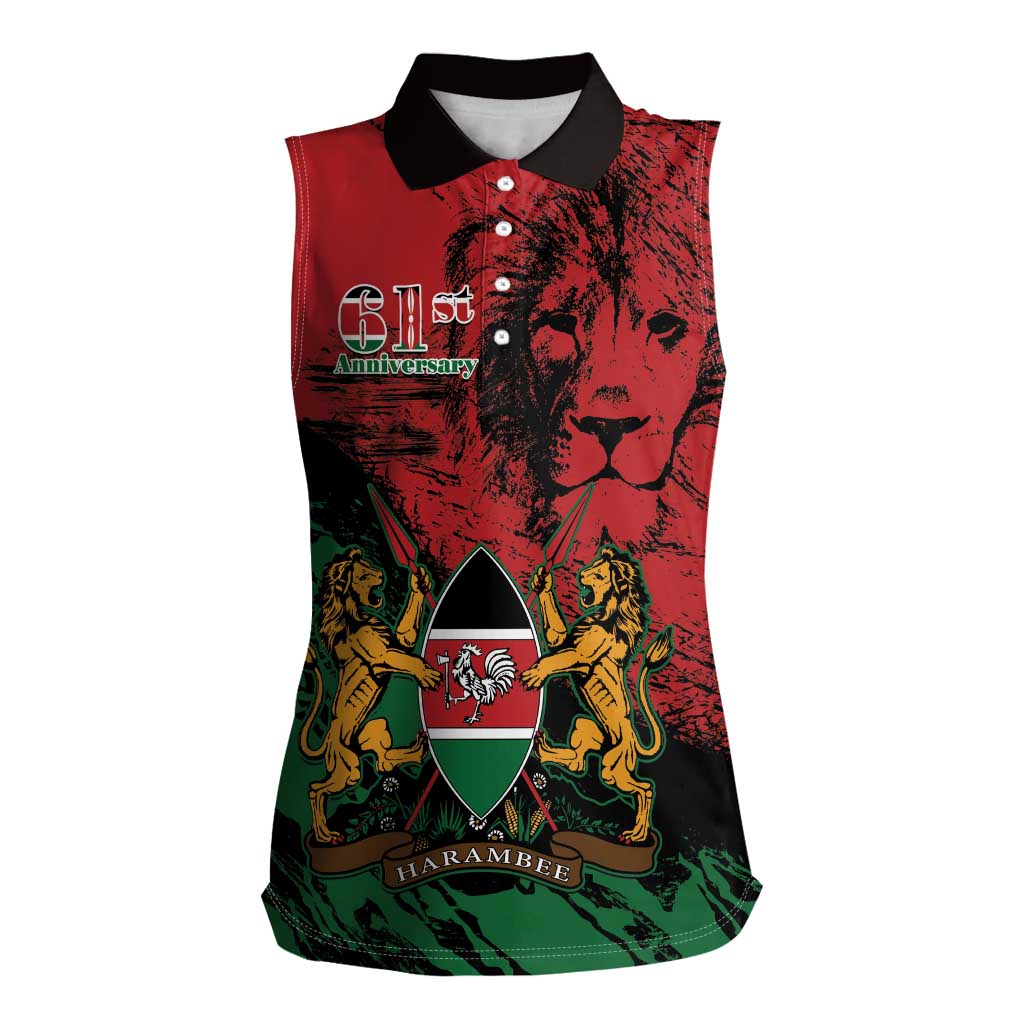 Kenya Independence Day Women Sleeveless Polo Shirt 61st Anniversary - Coat Of Arms - Wonder Print Shop