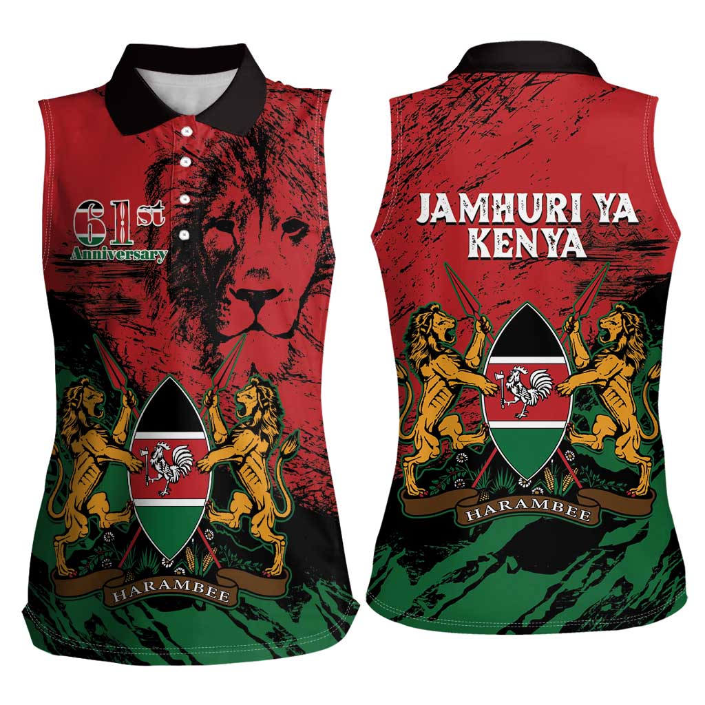 Kenya Independence Day Women Sleeveless Polo Shirt 61st Anniversary - Coat Of Arms - Wonder Print Shop