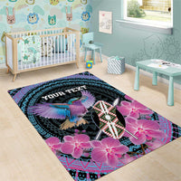 Personalised Kenya Lilac Breasted Roller Area Rug Mix Maasai Shield With Orchid Flower - Wonder Print Shop