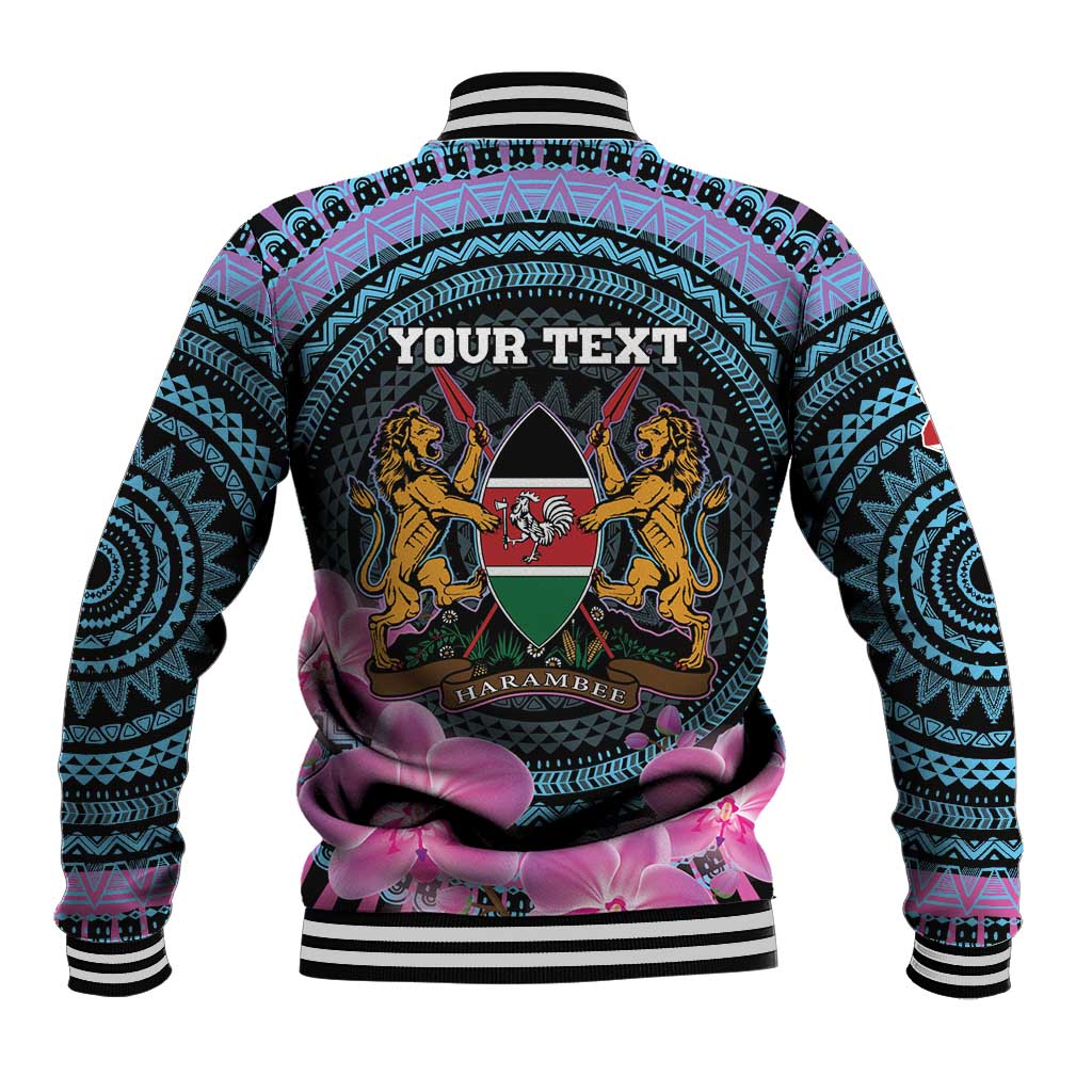 Personalised Kenya Lilac Breasted Roller Baseball Jacket Mix Maasai Shield With Orchid Flower - Wonder Print Shop