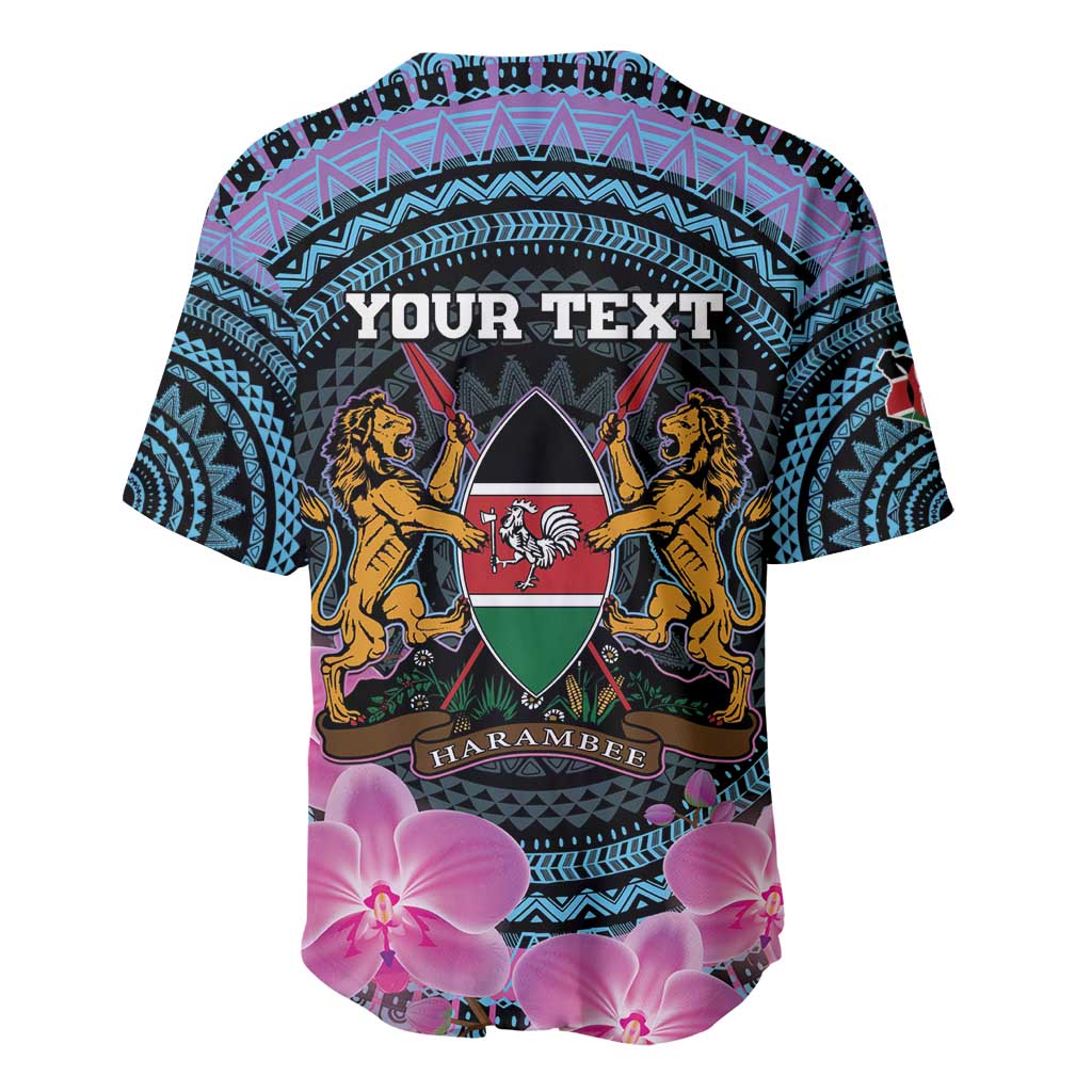 Personalised Kenya Lilac Breasted Roller Baseball Jersey Mix Maasai Shield With Orchid Flower - Wonder Print Shop