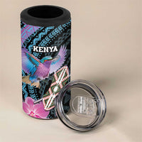 Personalised Kenya Lilac Breasted Roller 4 in 1 Can Cooler Tumbler Mix Maasai Shield With Orchid Flower - Wonder Print Shop