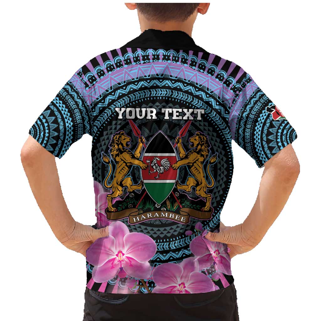 Personalised Kenya Lilac Breasted Roller Family Matching Mermaid Dress and Hawaiian Shirt Mix Maasai Shield With Orchid Flower - Wonder Print Shop