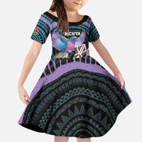 Personalised Kenya Lilac Breasted Roller Family Matching Mermaid Dress and Hawaiian Shirt Mix Maasai Shield With Orchid Flower - Wonder Print Shop