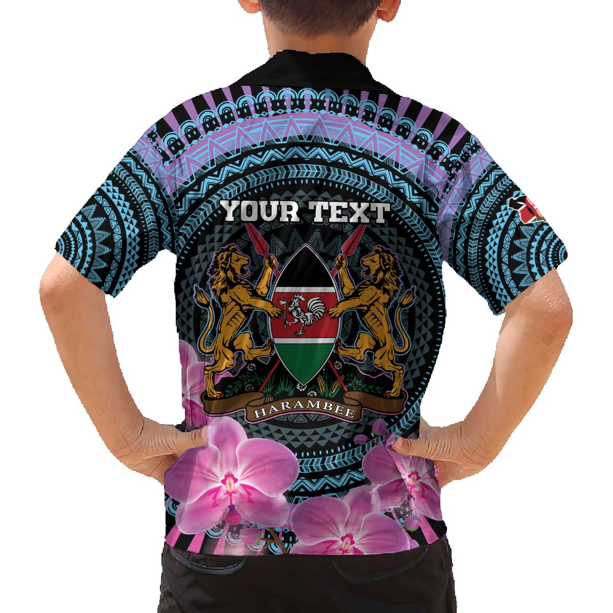 Personalised Kenya Lilac Breasted Roller Family Matching Off The Shoulder Long Sleeve Dress and Hawaiian Shirt Mix Maasai Shield With Orchid Flower - Wonder Print Shop