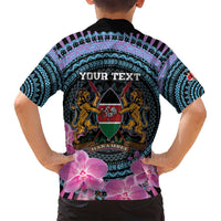 Personalised Kenya Lilac Breasted Roller Family Matching Off Shoulder Short Dress and Hawaiian Shirt Mix Maasai Shield With Orchid Flower - Wonder Print Shop