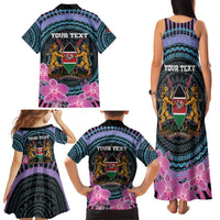 Personalised Kenya Lilac Breasted Roller Family Matching Tank Maxi Dress and Hawaiian Shirt Mix Maasai Shield With Orchid Flower - Wonder Print Shop