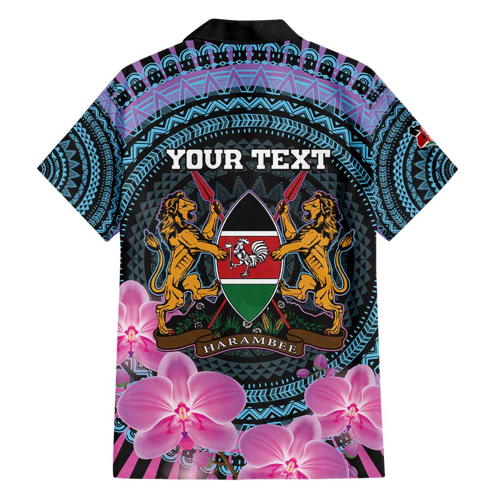 Personalised Kenya Lilac Breasted Roller Hawaiian Shirt Mix Maasai Shield With Orchid Flower - Wonder Print Shop