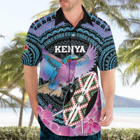 Personalised Kenya Lilac Breasted Roller Hawaiian Shirt Mix Maasai Shield With Orchid Flower - Wonder Print Shop