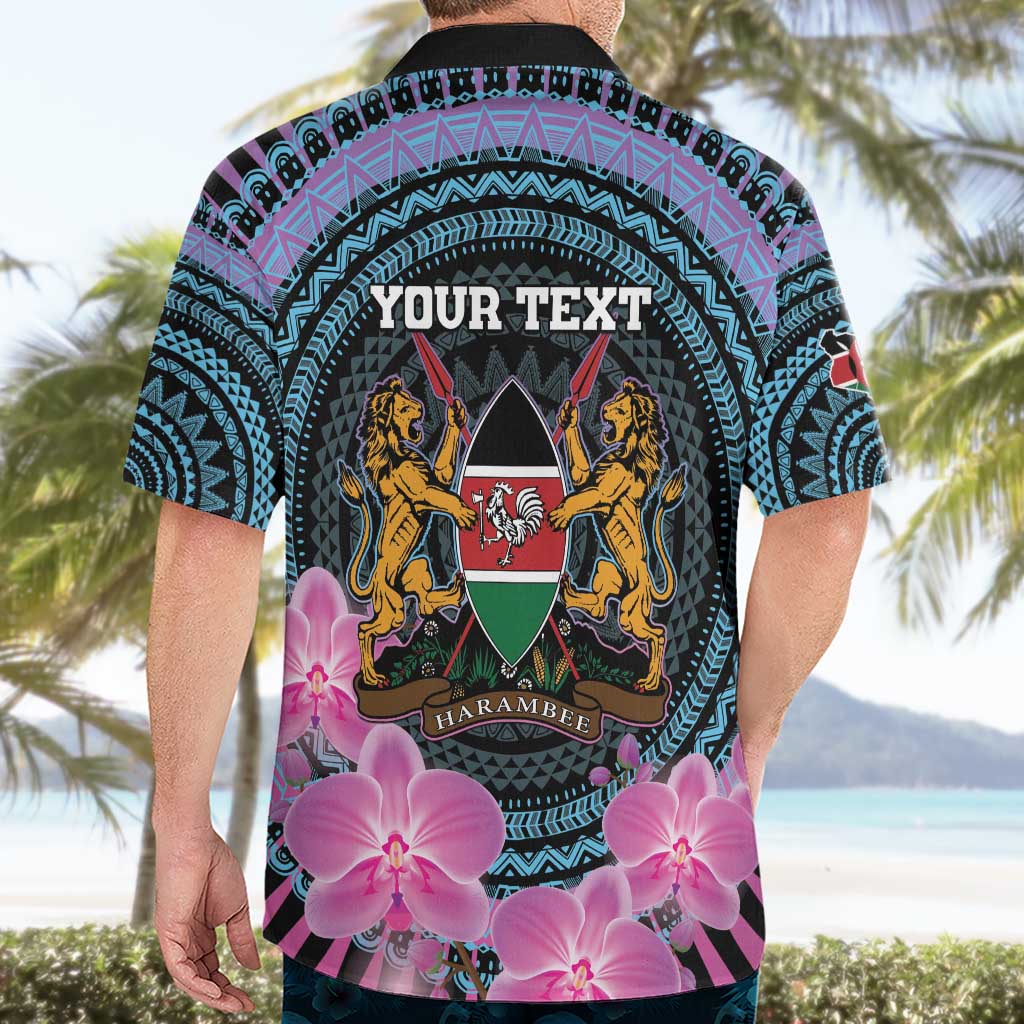 Personalised Kenya Lilac Breasted Roller Hawaiian Shirt Mix Maasai Shield With Orchid Flower - Wonder Print Shop