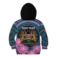 Personalised Kenya Lilac Breasted Roller Kid Hoodie Mix Maasai Shield With Orchid Flower - Wonder Print Shop
