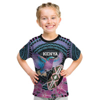 Personalised Kenya Lilac Breasted Roller Kid T Shirt Mix Maasai Shield With Orchid Flower - Wonder Print Shop