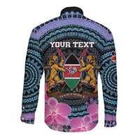 Personalised Kenya Lilac Breasted Roller Long Sleeve Button Shirt Mix Maasai Shield With Orchid Flower - Wonder Print Shop