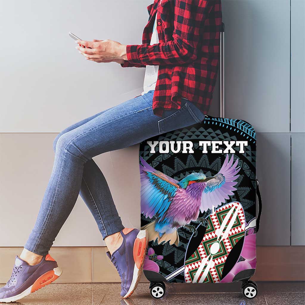 Personalised Kenya Lilac Breasted Roller Luggage Cover Mix Maasai Shield With Orchid Flower - Wonder Print Shop