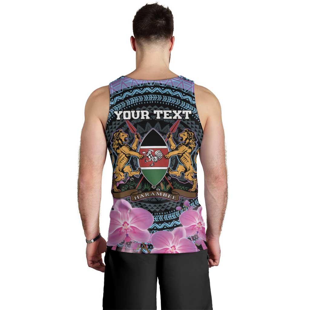 Personalised Kenya Lilac Breasted Roller Men Tank Top Mix Maasai Shield With Orchid Flower - Wonder Print Shop