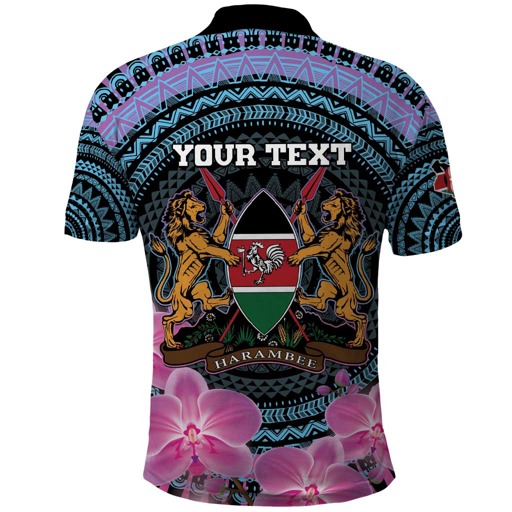 Personalised Kenya Lilac Breasted Roller Polo Shirt Mix Maasai Shield With Orchid Flower - Wonder Print Shop