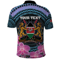 Personalised Kenya Lilac Breasted Roller Polo Shirt Mix Maasai Shield With Orchid Flower - Wonder Print Shop