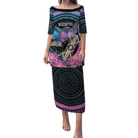 Personalised Kenya Lilac Breasted Roller Puletasi Mix Maasai Shield With Orchid Flower - Wonder Print Shop