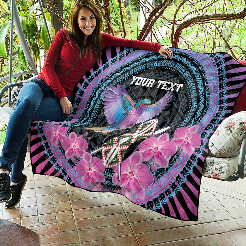 Personalised Kenya Lilac Breasted Roller Quilt Mix Maasai Shield With Orchid Flower - Wonder Print Shop