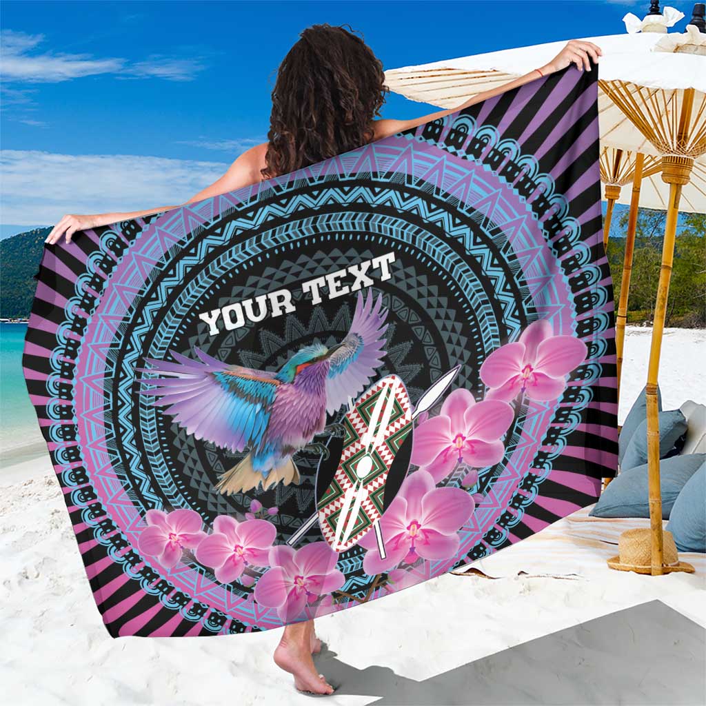 Personalised Kenya Lilac Breasted Roller Sarong Mix Maasai Shield With Orchid Flower - Wonder Print Shop