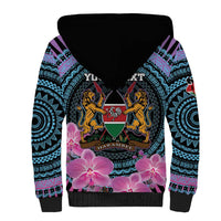 Personalised Kenya Lilac Breasted Roller Sherpa Hoodie Mix Maasai Shield With Orchid Flower - Wonder Print Shop