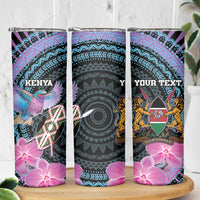 Personalised Kenya Lilac Breasted Roller Skinny Tumbler Mix Maasai Shield With Orchid Flower - Wonder Print Shop